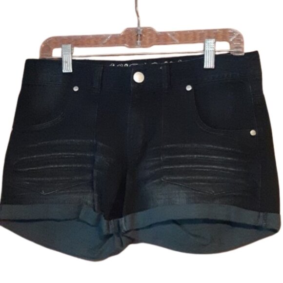 Express Denim Shorts Dark Blue Jean Whisker Faded Size M - Picture 1 of 5